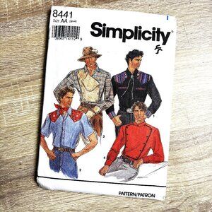 Simplicity 8441 Mens Fitted Western Shirt Sewing Pattern Size AA 38-44 Vintage
